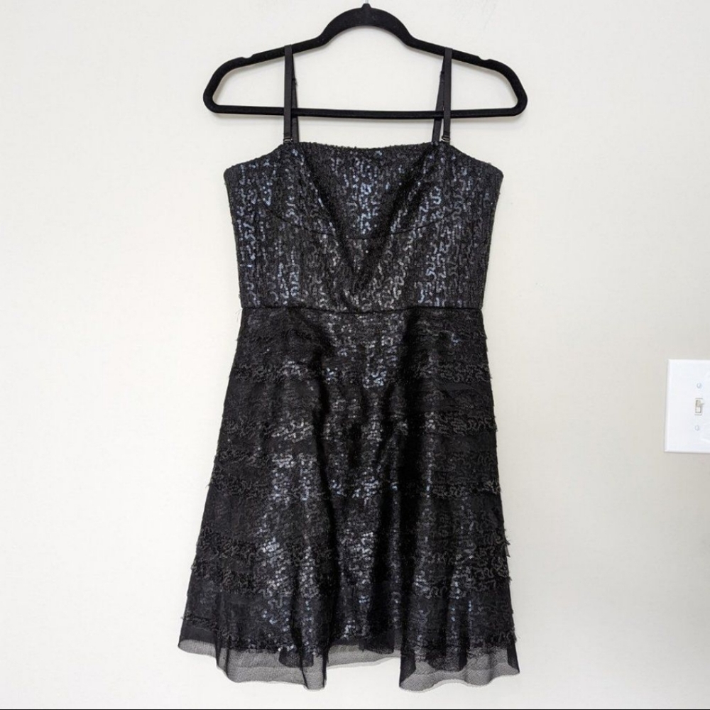 BCBGMaxAzria Black Tiered Sequin Mini Dress